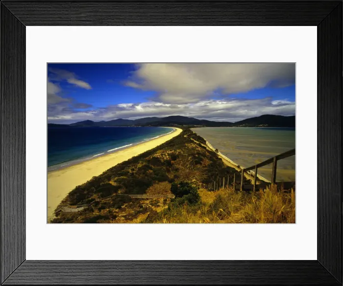 Framed Print : Looking southwards at the Isthmus between north and south Bruny Island, southern Tasmania