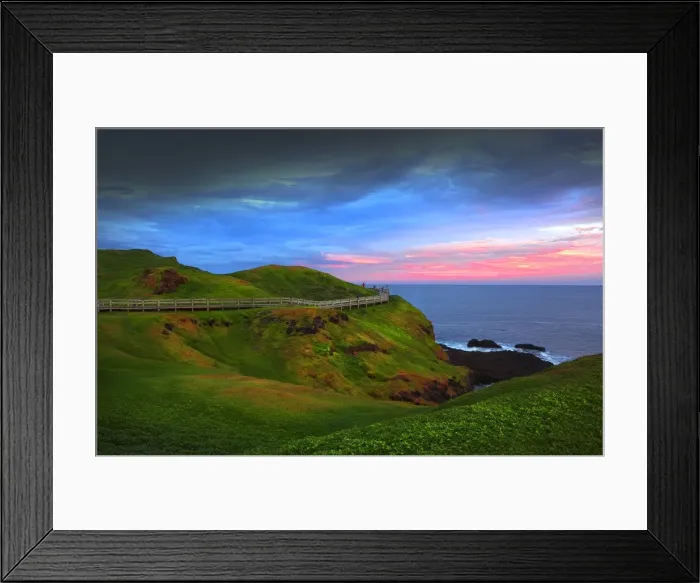 Framed Print : Dusk near the Nobbies, a steep cliff and rugged coastal area on Phillip Island where a large colony of Silver gulls breed