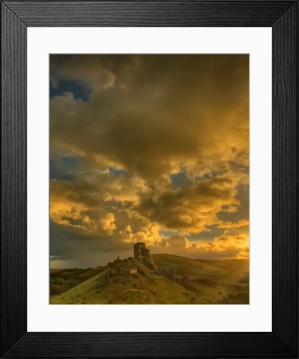 Framed Print : A dawn view of Corfe Castle, Isle of Purbeck, Dorset, England, United kingdom Framed Print : A dawn view of Corfe Castle, Isle of Purbeck, Dorset, England, United kingdom
