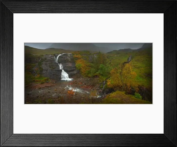 Framed Print : Waterfall in mist, Glen Etive, Scottish highlands