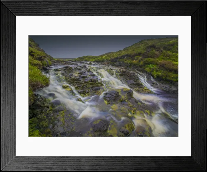 Framed Print : Cascading water in the mountainous region of the Cuillins, Isle of Skye, Scotland, the United Kingdom