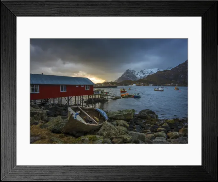 Framed Print : The coastline at Sorvagen during winter, Lofoten Peninsular, Norway