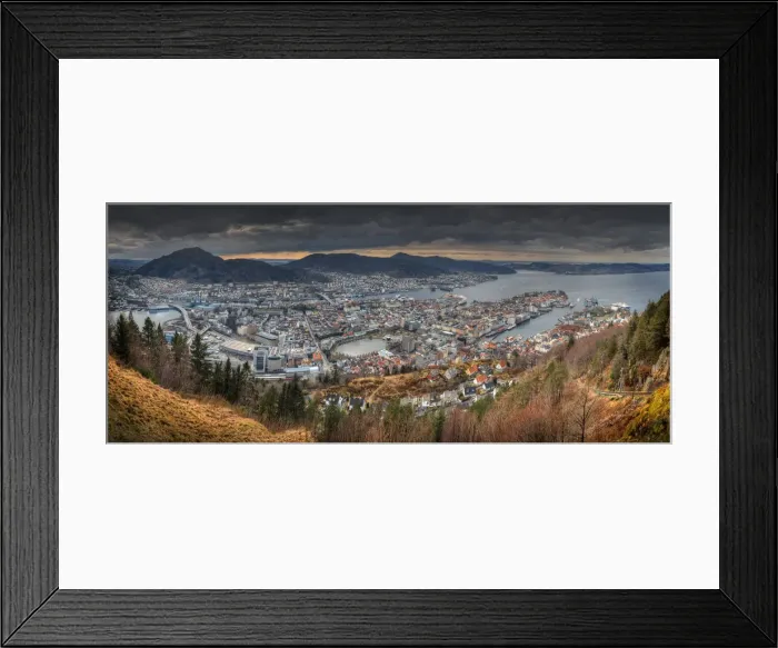 Framed Print : A winter panorama of the city of Bergen, Norway Framed Print : A winter panorama of the city of Bergen, Norway