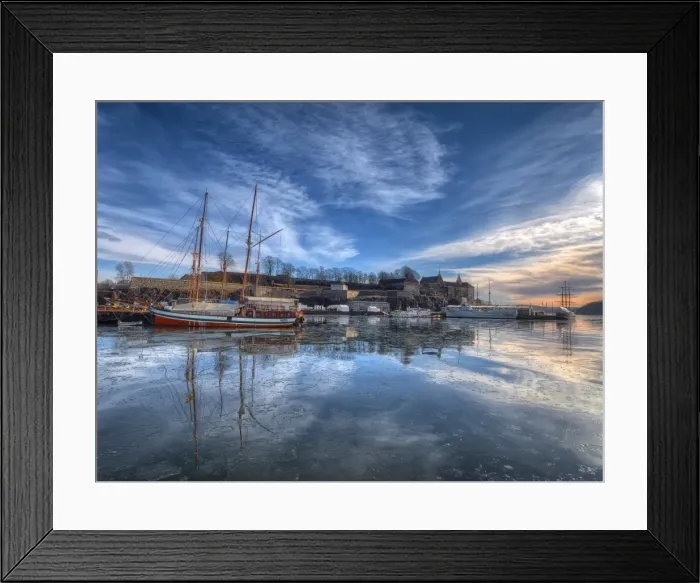 Framed Print : Oslo harbour and waterfront in winter, Norway Framed Print : Oslo harbour and waterfront in winter, Norway