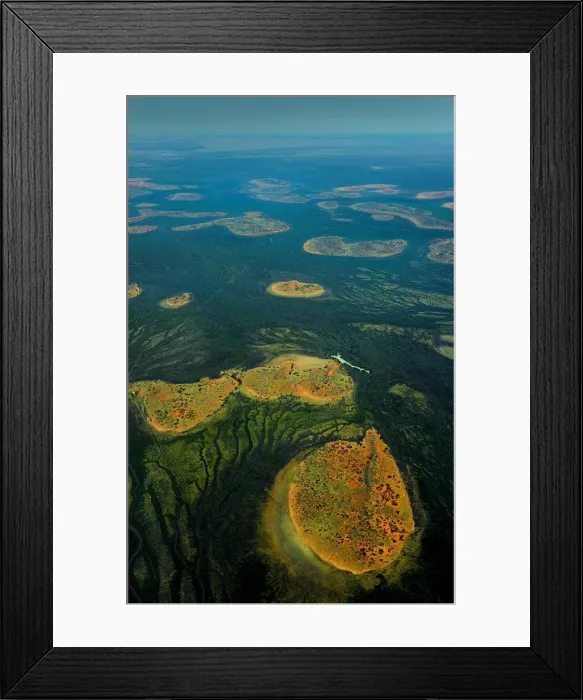 Framed Print : Aerial view of the Channel country in flood, outback Queensland, Australia Framed Print : Aerial view of the Channel country in flood, outback Queensland, Australia