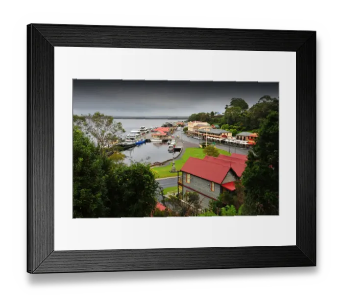 Framed Print : Strahan harbour and coastline, south western area of Tasmania, Australia Framed Print : Strahan harbour and coastline, south western area of Tasmania, Australia
