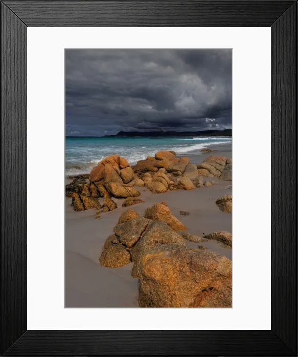 Framed Print : Storm clouds gathering in the Freycinet peninsular, east coastline of Tasmania, Australia