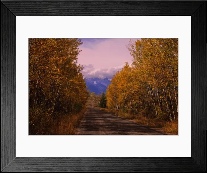 Framed Print : A scenic view to the Grand Teton Mountain range from the road coming out of Gros Ventre, Wyoming, USA