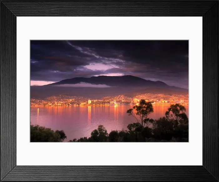 Framed Print : Hobart city at dawn as viewed from Rosny Point, southern Tasmania Framed Print : Hobart city at dawn as viewed from Rosny Point, southern Tasmania