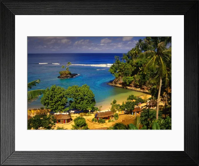 Framed Print : Cluster of tourist beach huts, The Island of Upolu, Western Samoa Framed Print : Cluster of tourist beach huts, The Island of Upolu, Western Samoa