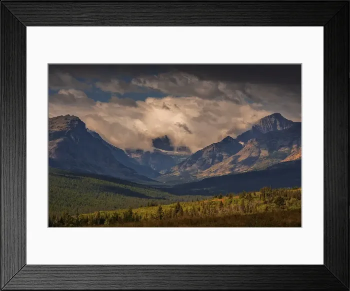 Framed Print : Gathering storm and view of the mountains, Glacier National park, Montana, United States of America Framed Print : Gathering storm and view of the mountains, Glacier National park, Montana, United States of America