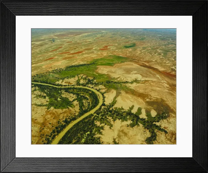 Framed Print : Aerial view of the Warbuton River in flood, outback South Australia