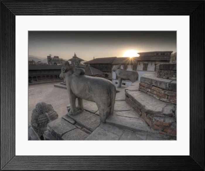 Framed Print : Setting sun over the village square at Bhaktapur, Western Himalayas, Nepal