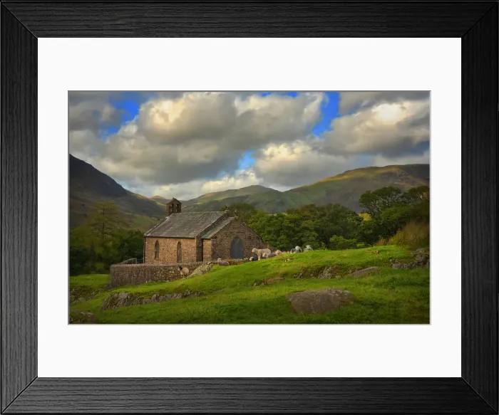 Framed Print : A Chapel in the valley, Lakes district, Cumbria, England Framed Print : A Chapel in the valley, Lakes district, Cumbria, England