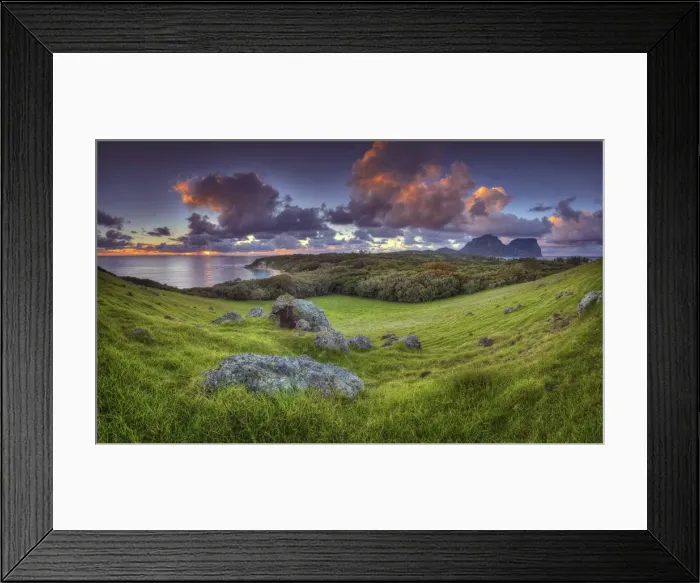 Framed Print : Scenically beautiful and a world heritage designated location, Lord Howe Island lies between the South Pacific ocean and the Tasman sea off the coast of New South Wales, Australia Framed Print : Scenically beautiful and a world heritage designated location, Lord Howe Island lies between the South Pacific ocean and the Tasman sea off the coast of New South Wales, Australia
