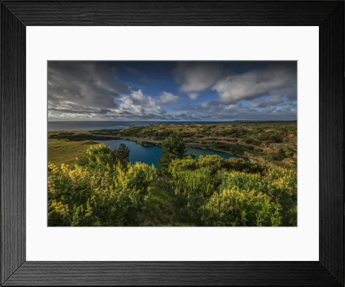 Framed Print : View to the flooded Scheelite mine, Grassy, King Island, Bass Strait, Tasmania