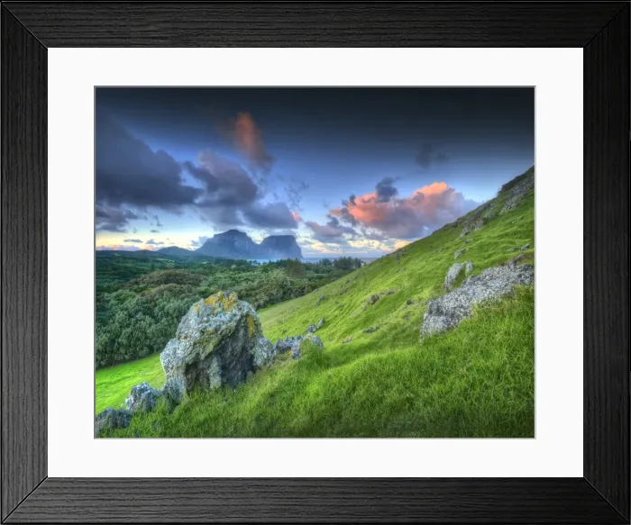 Framed Print : Dawn over the mountains on Lord Howe Island