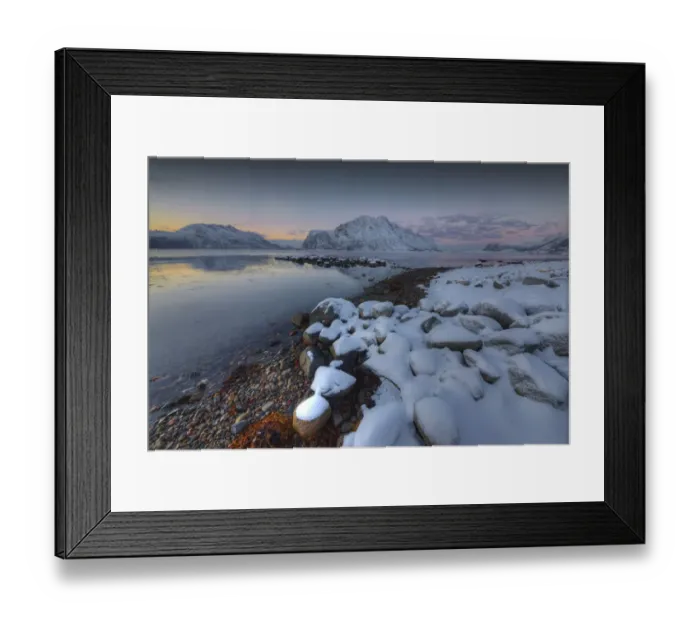 Framed Print : Flakstadoya region along the coastline at first light of a winters morning