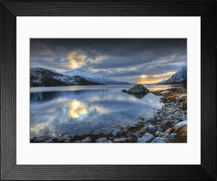 Framed Print : Coastline near Austvagoya