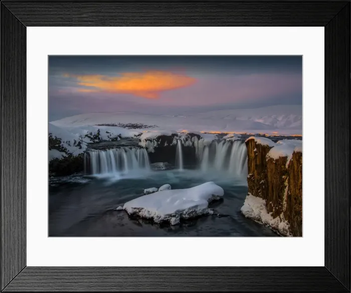 Framed Print : Winter light at Godafoss