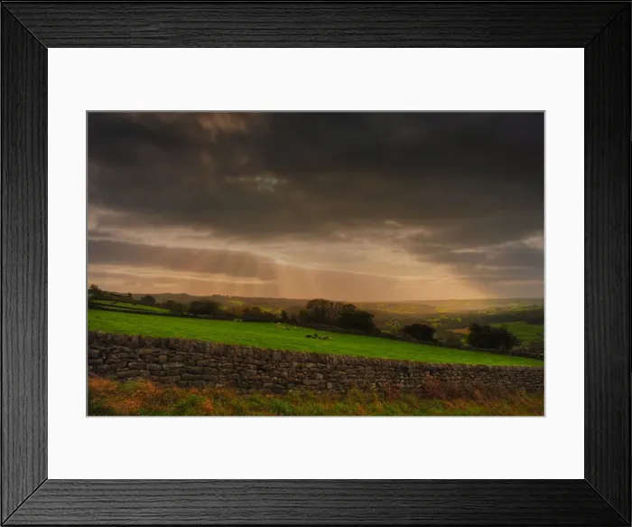 Framed Print : Crepuscular Rays over Farmland
