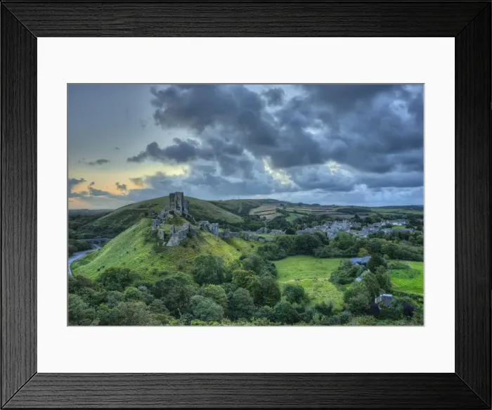 Framed Print : Corfe Castle view Framed Print : Corfe Castle view