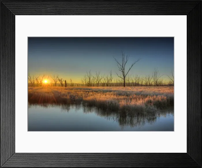 Framed Print : First light at Winton Wetlands, central Victoria, Australia