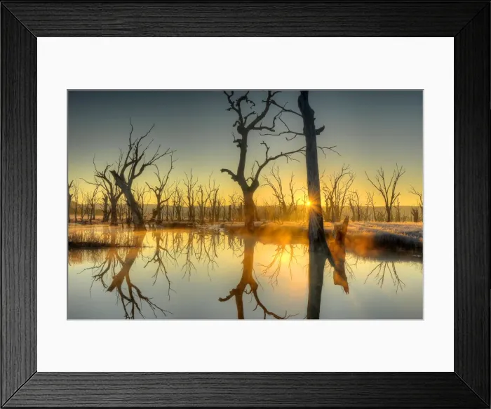 Framed Print : First light at Winton Wetlands, central Victoria, Australia