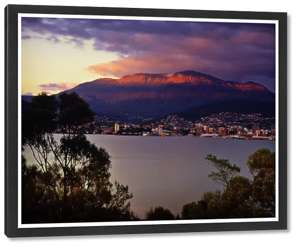 A winters dawn and views across the Derwent estuary to Hobart and Mount Wellington