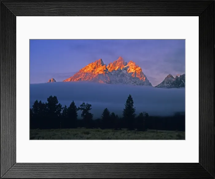 Framed Print : The kiss of dawn sunlight over the mountains in the Grand Teton National Park, Wyoming