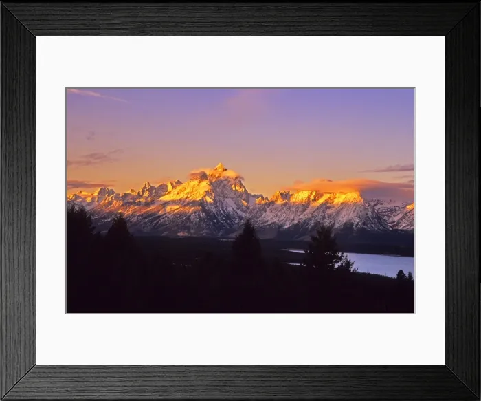 Framed Print : The kiss of dawn sunlight over the mountains in the Grand Teton National Park, Wyoming