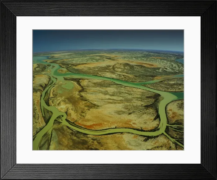 Framed Print : Aerial view of the Warbuton River in flood, outback South Australia