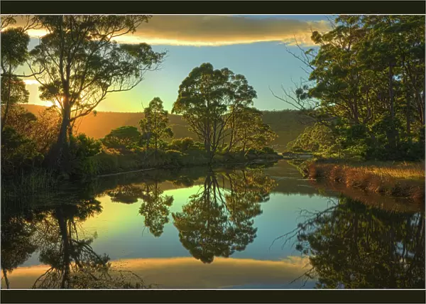 Reflections in a small coastal lagoon at Adventure bay, South Bruny Island, Tasmania