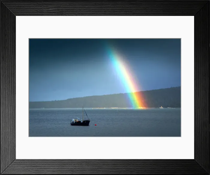Framed Print : Rainbow during a storm at Dover, in the southern area of the island state, Tasmania, Australia Framed Print : Rainbow during a storm at Dover, in the southern area of the island state, Tasmania, Australia