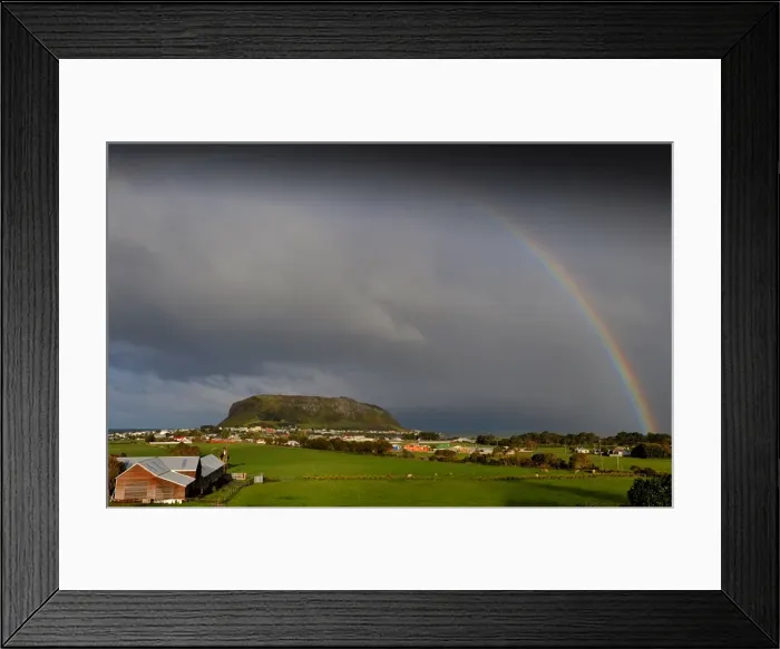 Framed Print : Rainbow appearing over Circular head at Stanley, in the northern area of the island state, Tasmania, Australia