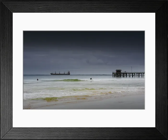 Framed Print : Large container ship entering Port Phillip bay on a cold bleak winter morning, Victoria