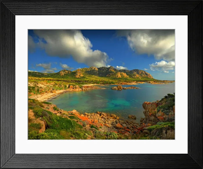 Framed Print : A scenic view at the Docks, a colourful area of coastline on Flinders Island, part of the Furneaux group, eastern Bass Strait, Tasmania Framed Print : A scenic view at the Docks, a colourful area of coastline on Flinders Island, part of the Furneaux group, eastern Bass Strait, Tasmania