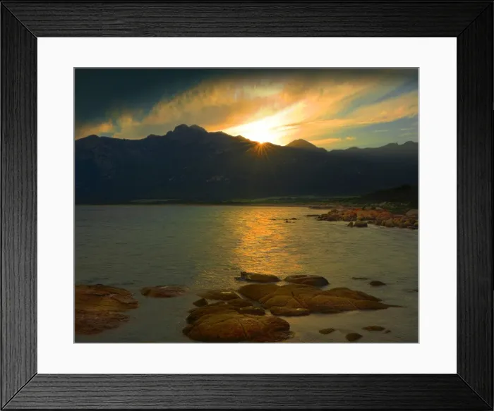 Framed Print : Sunset glow, Flinders Island, part of the Furneaux group, eastern Bass Strait, Tasmania Framed Print : Sunset glow, Flinders Island, part of the Furneaux group, eastern Bass Strait, Tasmania