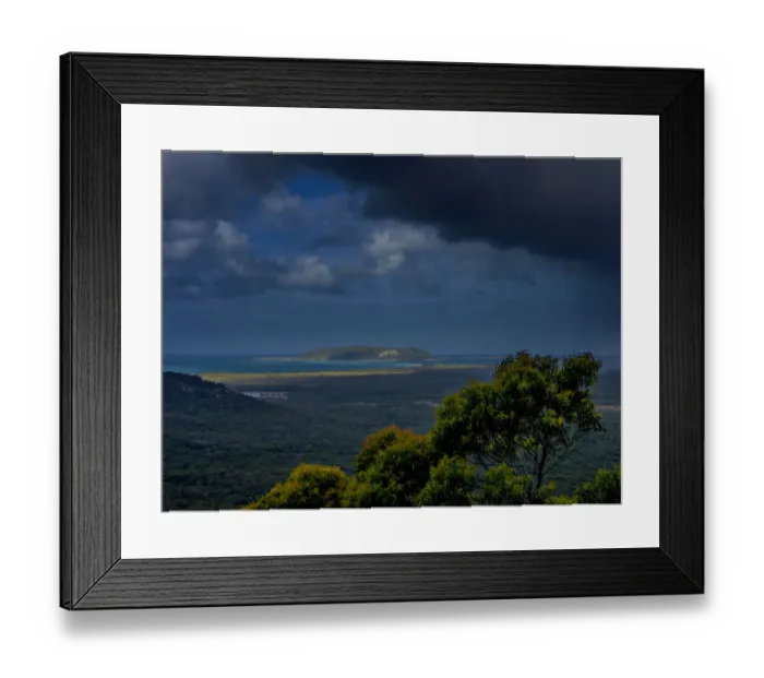 Framed Print : Approaching storm over Babel Island, viewed from Flinders Island, part of the Furneaux group, eastern Bass Strait, Tasmania