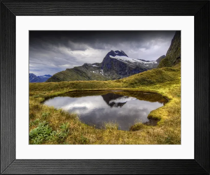 Framed Print : The view at Mackinnon Pass, high up in the mountainous region of the Fiordland National Park, Southland, south island, New Zealand