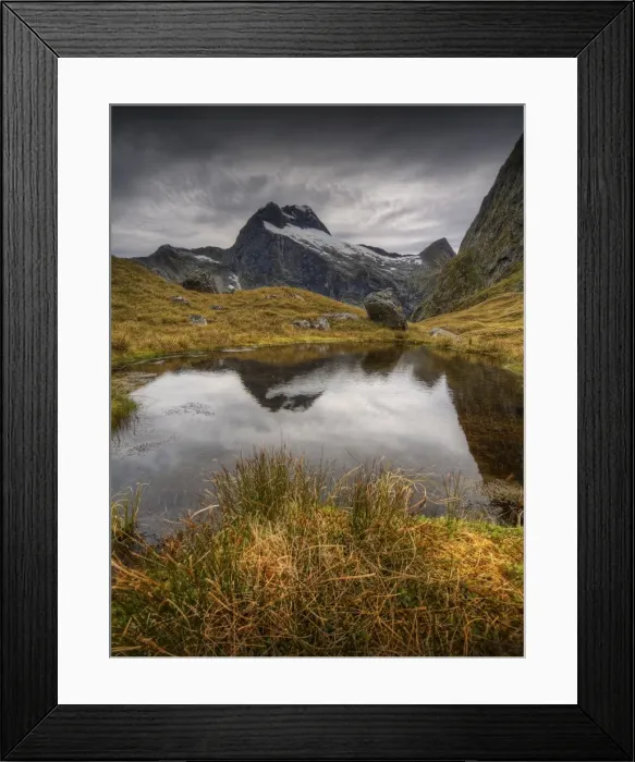 Framed Print : The view at Mackinnon Pass, high up in the mountainous region of the Fiordland National Park, Southland, south island, New Zealand