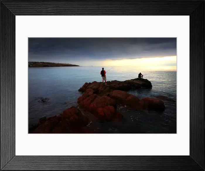 Framed Print : Fishing at dusk near on the coastline at Hallett cove, Adelaide, South Australia