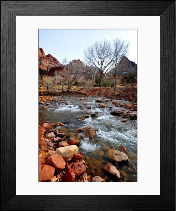 Framed Print : A winter scene of the Virgin river near Springdale, Utah, USA