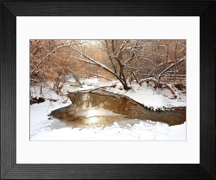 Framed Print : Mill creek in Moab, with a winter fall of snow, Utah, United States