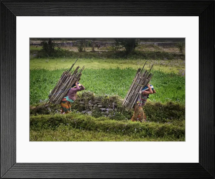 Framed Print : Carrying a heavy load in rural Kathmandu valley, Nepal