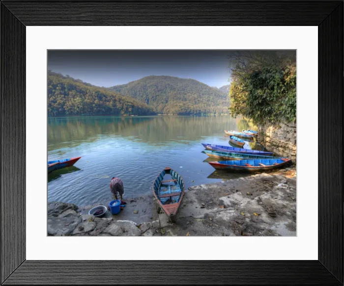 Framed Print : A view of the beautiful lake Pokhara in Nepal