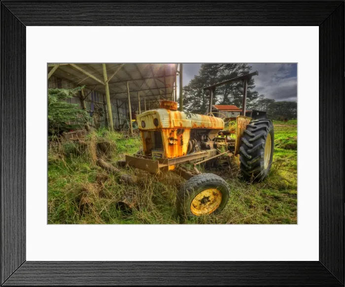 Framed Print : Old and abandoned tractor rusting away on King Island, Bass Strait, Tasmania, Australia