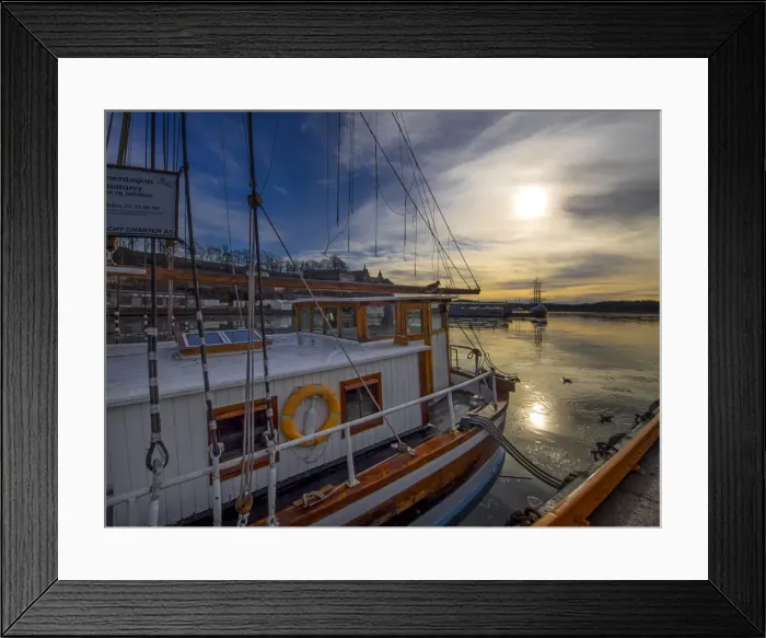 Framed Print : A waterfront scene in Oslo Harbour during winter, Norway Framed Print : A waterfront scene in Oslo Harbour during winter, Norway