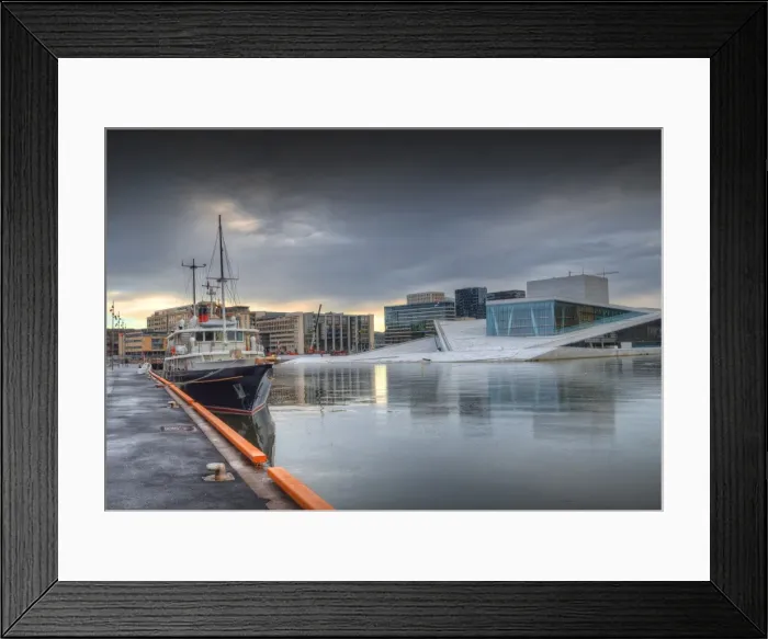 Framed Print : A waterfront scene in Oslo Harbour during winter, Norway Framed Print : A waterfront scene in Oslo Harbour during winter, Norway