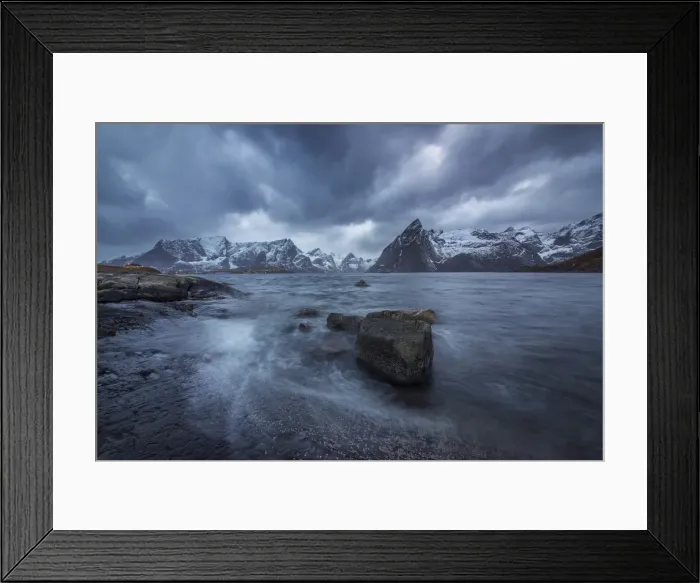 Framed Print : A winter scene, Lofoten peninsular, Arctic circle, Norway Framed Print : A winter scene, Lofoten peninsular, Arctic circle, Norway